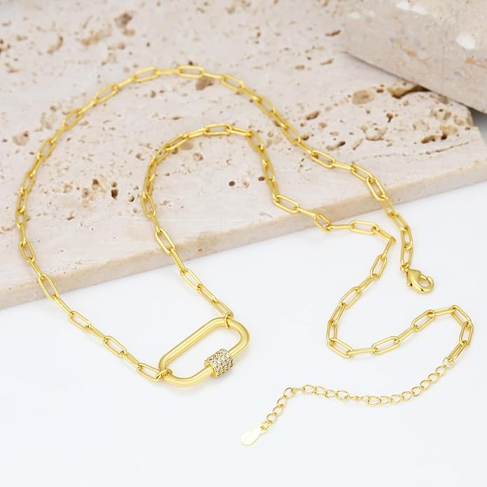 Chunky Gold Necklace for Women, 18K Waterproof Heart Necklace Statement Necklace Gold Charm Necklace Chunky Jewelry Paperclip Chain Choker Gift for Women
