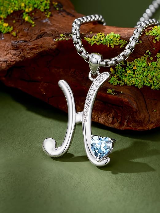Christmas Gifts for Women Alphabet A to Z Initial Birthstone Pendant Necklaces for Women - 18k White Gold Plated Personalized Name Jewelry Valentine Mothers Day Birthday Gifts for Women Her Girlfriend