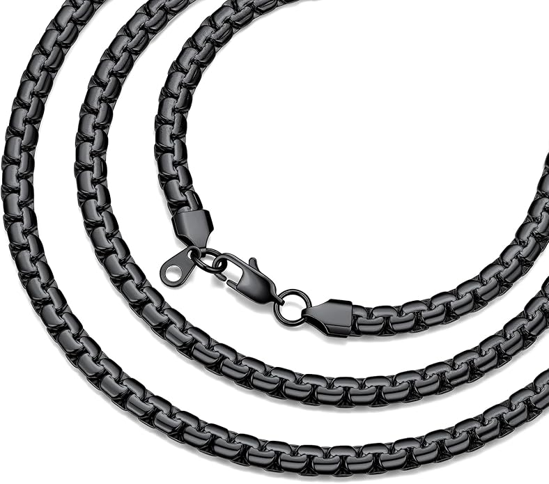 Bestyle 18K Gold Plated/Silver/Black Chain for Men, Hypoallergenic 2/4/6/8mm Stainless Steel Flat Link Chain Necklace for Men & Women Hip Hop Jewelry, 14-30"