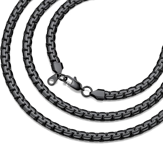 Bestyle 18K Gold Plated/Silver/Black Chain for Men, Hypoallergenic 2/4/6/8mm Stainless Steel Flat Link Chain Necklace for Men & Women Hip Hop Jewelry, 14-30"