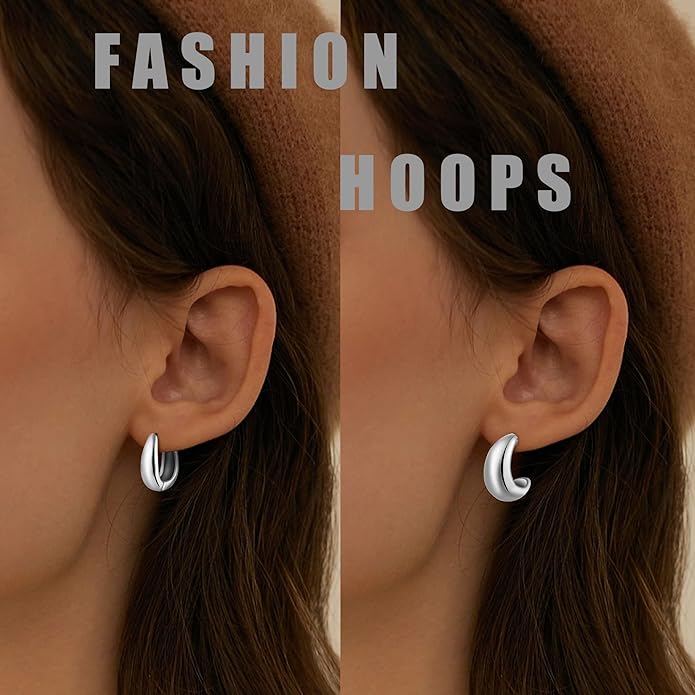6 Pairs 14K Gold Plated Hoop Earrings for Women Trendy Chunky Lightweight Hoop Earrings Multipack Hypoallergenic, Thick Twisted Huggie Hoops Earring Set Jewelry for Gifts