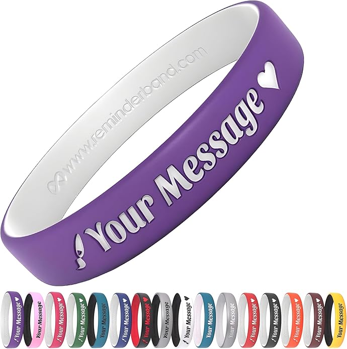 Reminderband Custom 100% Silicone Luxe Wristbands – Personalized Motivational Bracelets, Bulk Rubber Bands for Events, Fundraisers, Awareness, Gifts - Hypoallergenic Bands