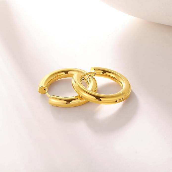 8YEARS Chunky Gold Hoop Earring for Women, 18K Gold Plated Lightweight Thick Hoops, Hypoallergenic Trendy Jewelry for Gift