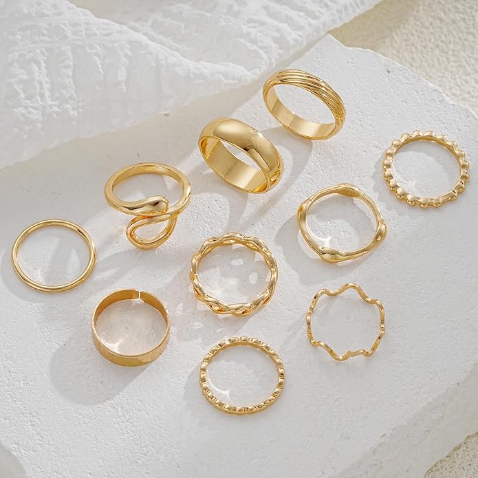 FAXHION Gold Knuckle Rings Set for Women Snake Chain Stacking Ring Vintage BOHO Midi Rings SIze Mixed