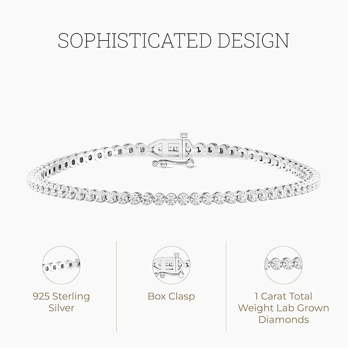 GILDED 1-3 Cttw Round Lab Grown Diamond Diamond Tennis Bracelets for Women | Sterling Silver Bracelet | Fine Jewelry for Her | Timeless Design | Gift Box Included