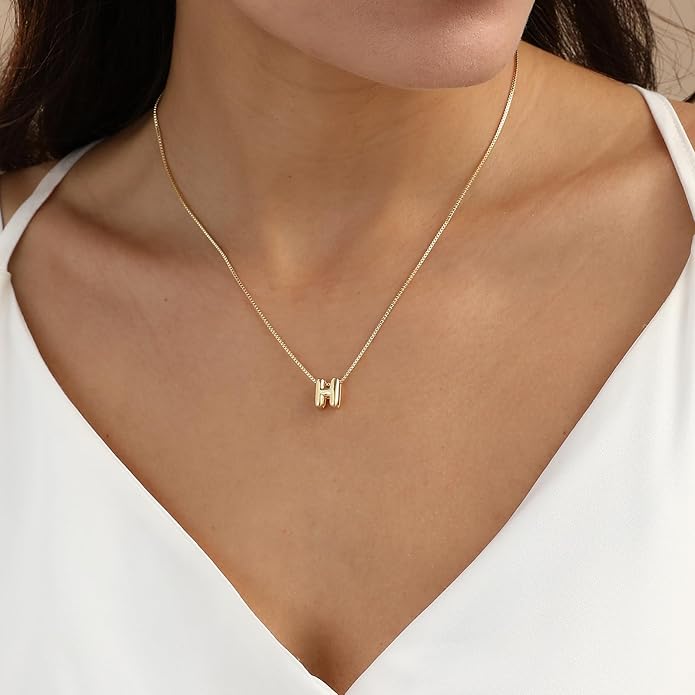 Bubble Gold Letter Necklace for Women, 14k Gold Plated Balloon Initial Necklace, Dainty Gold Necklace for Women, Personalized Bubble Pendant Name Necklace, Fashion Accessories Trendy Jewelry