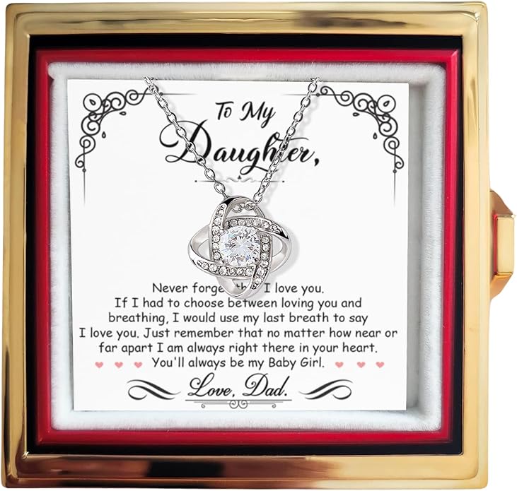 To My Beautiful Daughter Necklace from Mom & Dad | Cubic Zirconia Pendant with Heartfelt Message Card & Gift Box | Daughter Birthday, Graduation, Christmas Jewelry Gift from Parents
