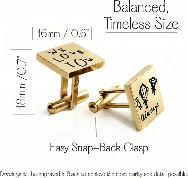 Custom Cuff Links & Personalized Tie Clip Gift Set for Men • Engraved Monogram, Date, Handwriting, Crest, Logo • Father's Day Gift for Dad • Gold, Silver, Black