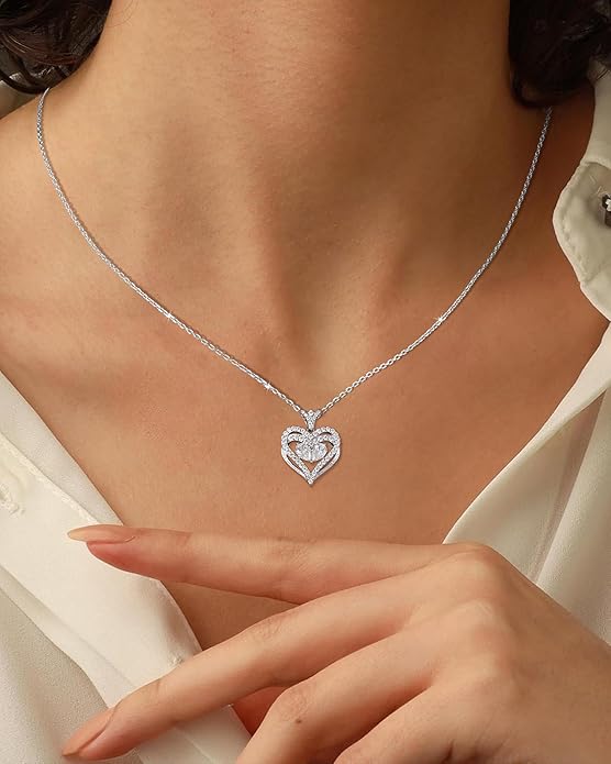 Moissanite Heart Necklace for Women, 18K White/Yellow Gold-Plated 925 Sterling Silver Pear Cut Moissanite Imitation Diamond Pendant Eternity Love Gifts for Her, Anniversary, Birthday, Wedding - to My Wife, Mom