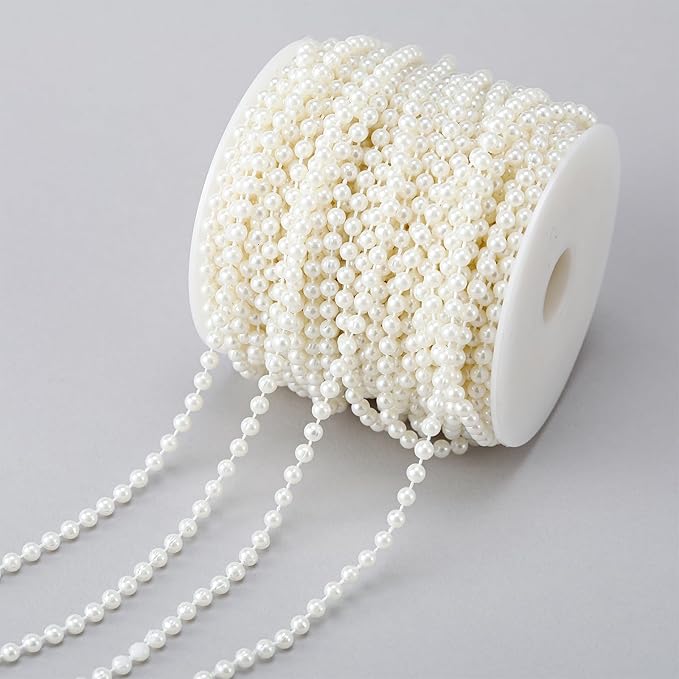 Rytenz Pearls String Bead, Ivory Color Faux Pearl Beads Roll Strand for Wedding Party Christmas Tree and Flowers Decorations Garland DIY Crafts (5mm- 99 Feet)