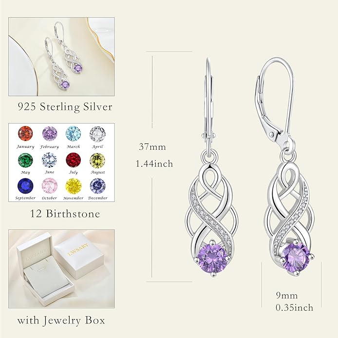 Infinity Irish Celtic Knot Jewelry Set for Women Amethyst Necklace & Earrings February Birthstone Jewelry Gifts