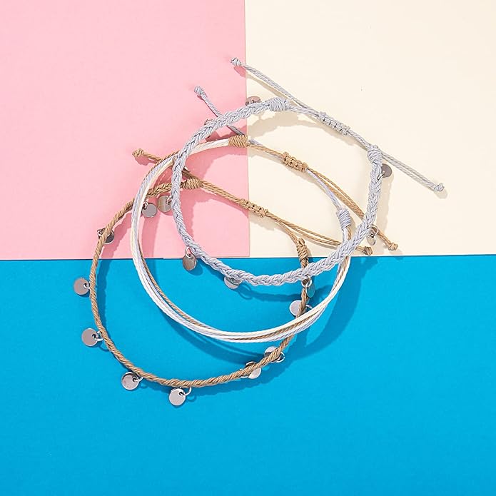 FANCY SHINY String Ankle Bracelets Waterproof Rope Anklets Braided Beach Boho Coin Anklets Cute Friendship Foot Jewelry for Women