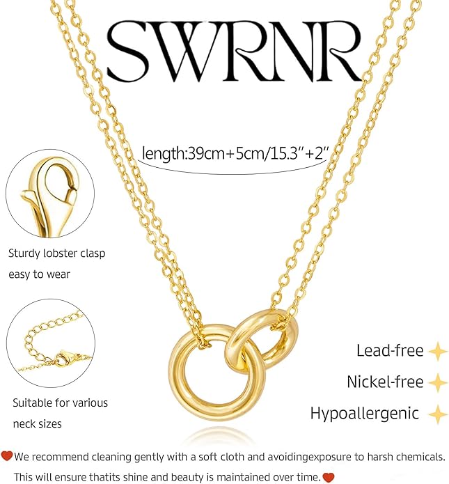 Gold Necklace for Women, Dainty 14K Gold Plated Pendant Necklaces for Women Trendy Simple Choker Chain Cubic Zirconia Circle/Interlocking/Sun Necklace Fashion Jewelry Birthday Christmas Gift