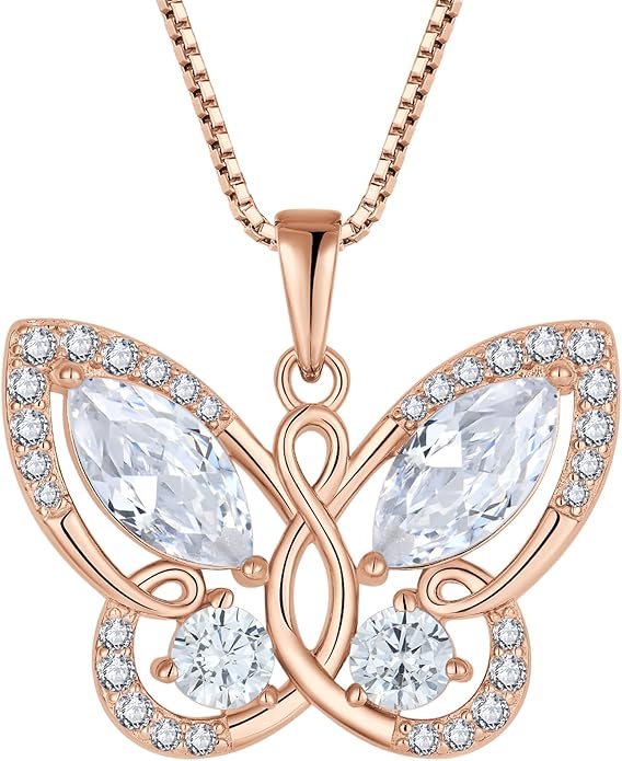 STARCHENIE Butterfly Pendant Necklace for Women 925 Sterling Silver Birthstone Butterfly Jewelry Gifts