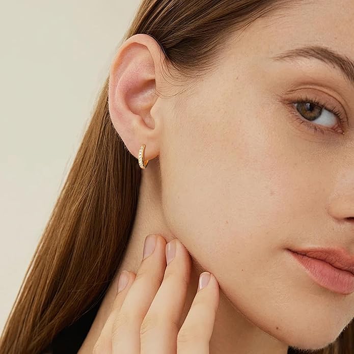 micuco 3 Pairs Small Hoop Earrings Tiny Cartilage Earrings for Women Cubic Zirconia Earrings Huggie Hoop Ear Piercing Earrings for Men 8mm 10mm 12mm