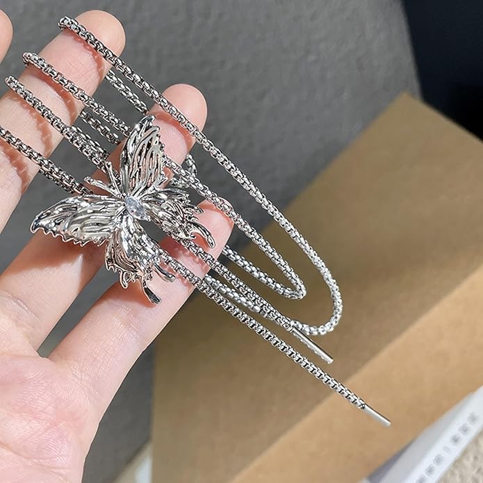 Irregular Y2k Long Y-shaped Necklace with Zircon Inlaid Sparkling Brick Tassel Pendant Double-Layer Chain High-end Fashion Accessory Women's