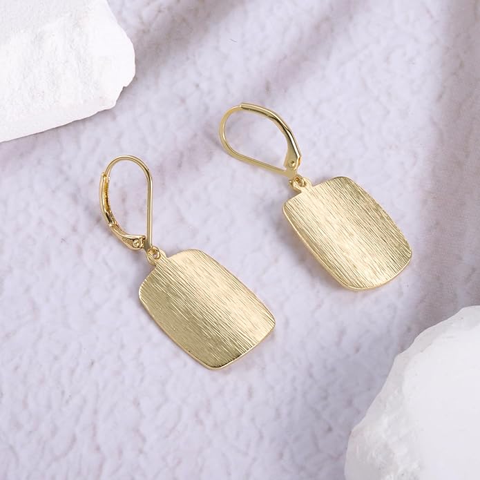 14K Gold Dangle Earrings for Women，Lightweight Circle Disc Coin Geometric Flat Brushed Drop Earrings, Hypoallergenic Leverback Earrings S925 Jewelry