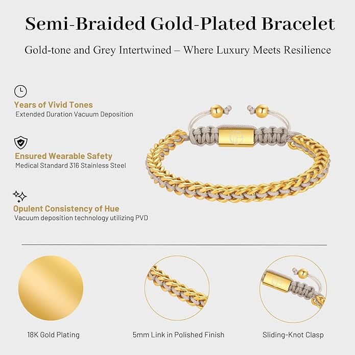 Gold-Plated Bracelets for Men 18K Gold Plated Franco Link Chain Stainless Steel Bracelet Adjustable Bracelet Mens Jewelry Birthday Gift