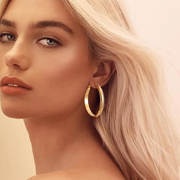 Gacimy 14K Gold Plated Hoop Earrings for Women, 14k Real Gold Plated with 925 Sterling Silver Post, Hypoallergenic Lightweight Thick Hoops Earrings for Women Trendy