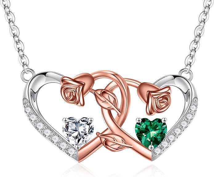 Iefil Chrismas Gifts for Wife - 925 Sterling Silver Rose Birthstone Necklace, Stocking Stuffers for Women Wife Girlfriend Mom