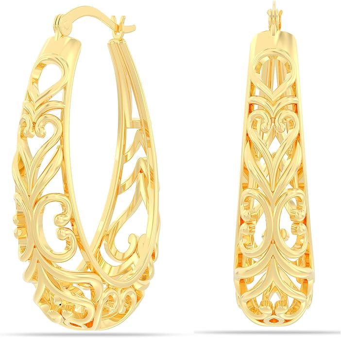 LeCalla 925 Sterling Silver Hoop Earrings | Women's Filigree Hoop Earrings | Openwork Mesh Filigree Cut Earring | Lightweight & Hypoallergenic Vintage Hoop Earrings for Women