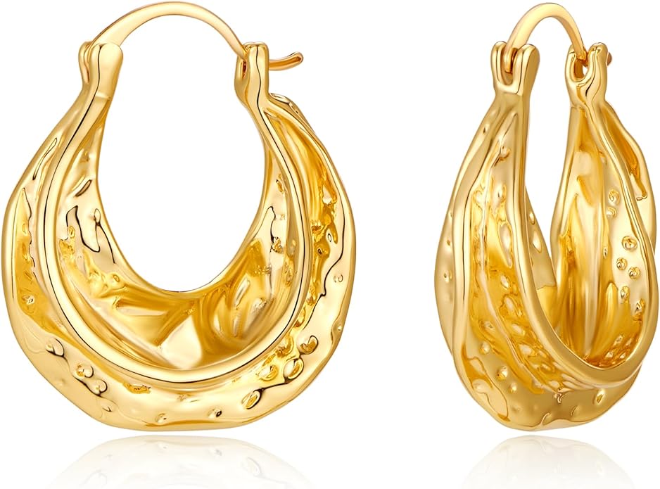 YUJIE Gold Plated Hoop Earrings for Women Brass Earring Chunky Statement Jewelry