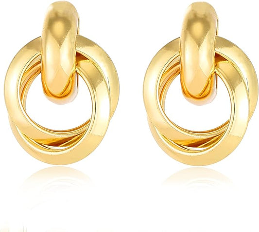 14K Gold Plated Knot Earrings for Women Gold Silver Earrings Heart Link Drop Dangle Earring Chunky Golden Knotted Statement Jewelry