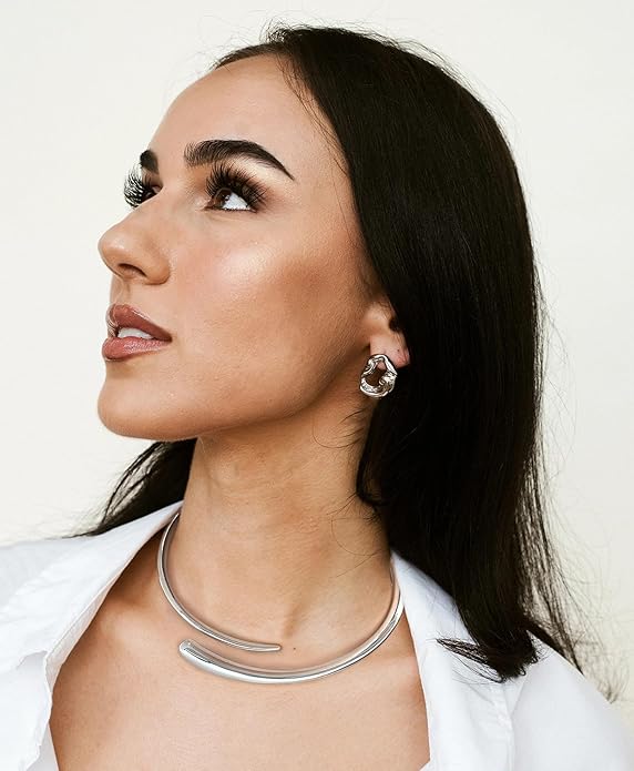 Chunky Collar Necklaces for Women Bold Gold Silver Teardrop Choker Necklace Open Cuff Necklace Fashion Statement Necklaces