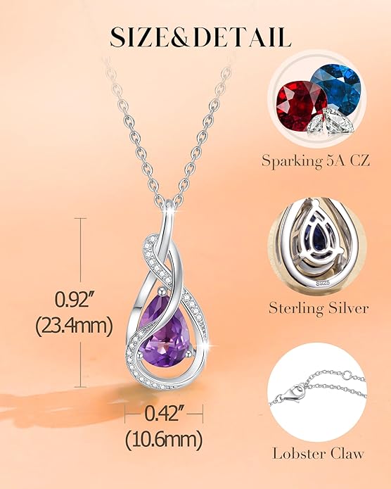 FANCIME TimelessTie Birthstone Necklace for Women White Gold Plated Sterling Silver Ribbon Design Jewelry Knot Pendant Fine Jewelry Gemstone Birthday Graduation Anniversary Christmas Gifts for Women Wife Mother Her