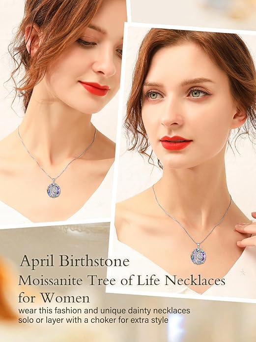 TOUPOP Christmas Gifts Tree of Life Birthstone Necklace 925 Sterling Silver Pendant Austrian Crystal Jewelry Anniversary Birthday Gifts for Women Mom Her Wife