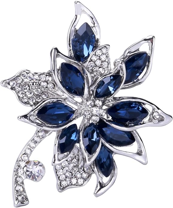 Blue Crystal Brooch Pins Fancy Vintage Style Rhinestone Flower Brooches Jewelry Gift for Women, girls, ladies