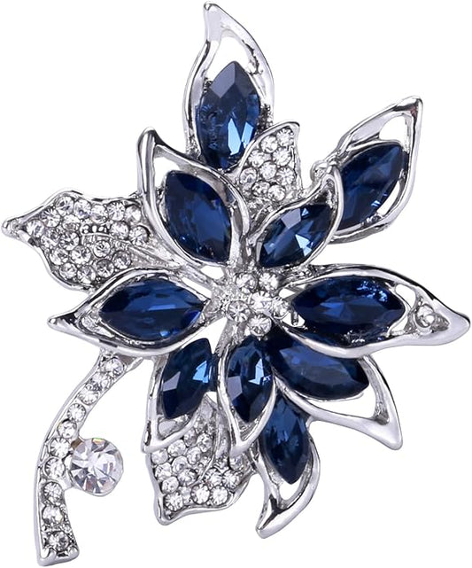 Blue Crystal Brooch Pins Fancy Vintage Style Rhinestone Flower Brooches Jewelry Gift for Women, girls, ladies