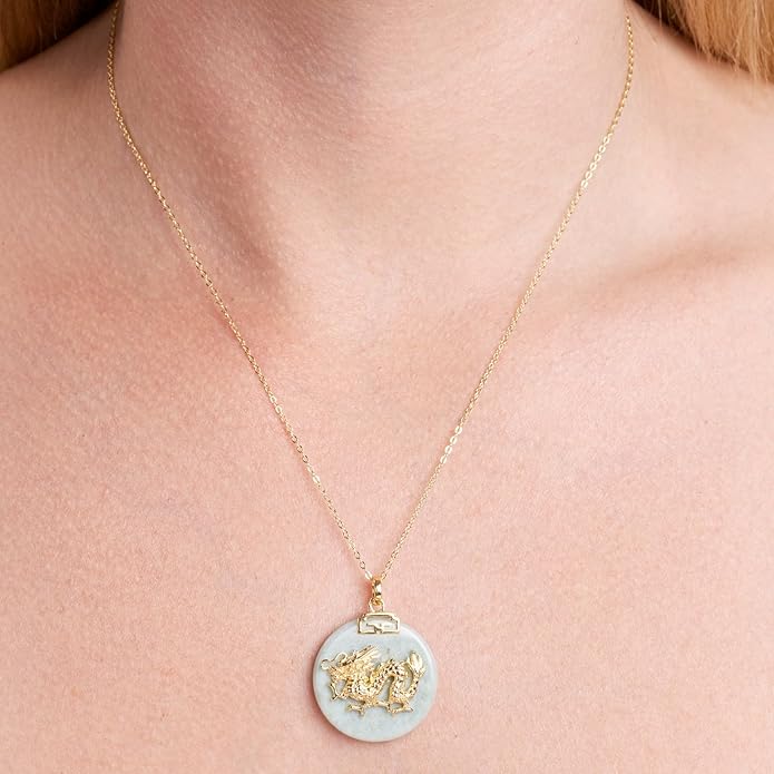 ETERNAL JADE .925 Sterling Silver 18K Gold Plated Chinese Zodiac Sign Pendant Necklaces for Women - Hypoallergenic Genuine Green Jade Gold Necklace for Women Zodiac Year Jewelry, 18 inch Chain