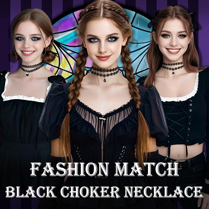 6pcs Costume Choker Necklace Women Black Lace Goth Vampire Accessories for Gothic Clothes