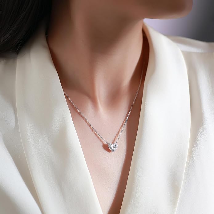 Sterling Silver Lab Grown Diamond Halo Pendant Necklace, Chain Included,ideal gift for anniversaries, birthdays, or any milestone celebration