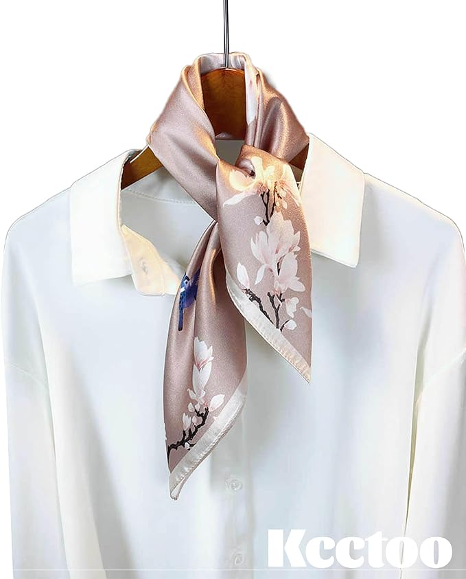 kcctoo 27.5" Mulberry Silk Feeling Head Scarf Women's Fashion Square Neck Satin Scarfs for Bag Hair Scarves Gift