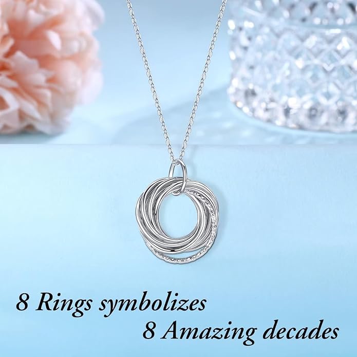 IEFLIFE Birthday Gifts for Women, Sterling Silver Necklaces, 40th 50th 60th 70th 80th 90th Birthday Necklace, 40 50 60 70 80 90 Years Old Birthday Gifts, 4 5 6 7 8 9 Decade Birthday Jewelry for Women