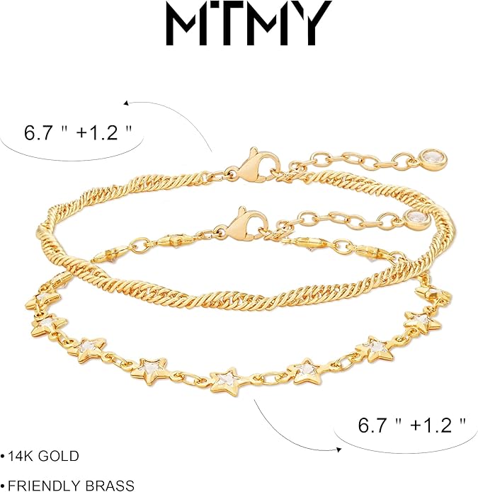 MTMY Gold Chain Bracelet for Women 14K Gold Plated Dainty Bracelets with Adjustable Chain Cute Bracelet Gold Trendy Jewelry