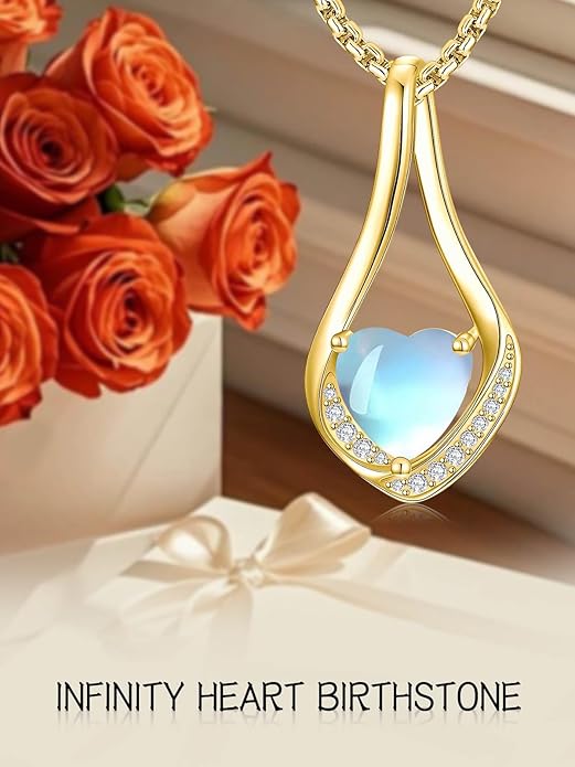 Birthstone Necklaces for Women,18k Yellow/White Gold Plated Forever Love Heart Infinity Pendant Necklace Anniversary Jewelry Christmas Birthday Gifts for Women Her Wife Girlfriend