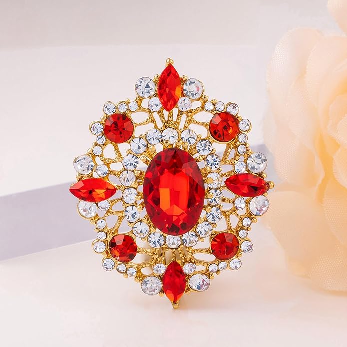 LAXPICOL Vintage Clear Austrian Crystal Brooch Pin for Women Elegant Wedding Bridal Brooches Broach Pin 1.69"*1.39"