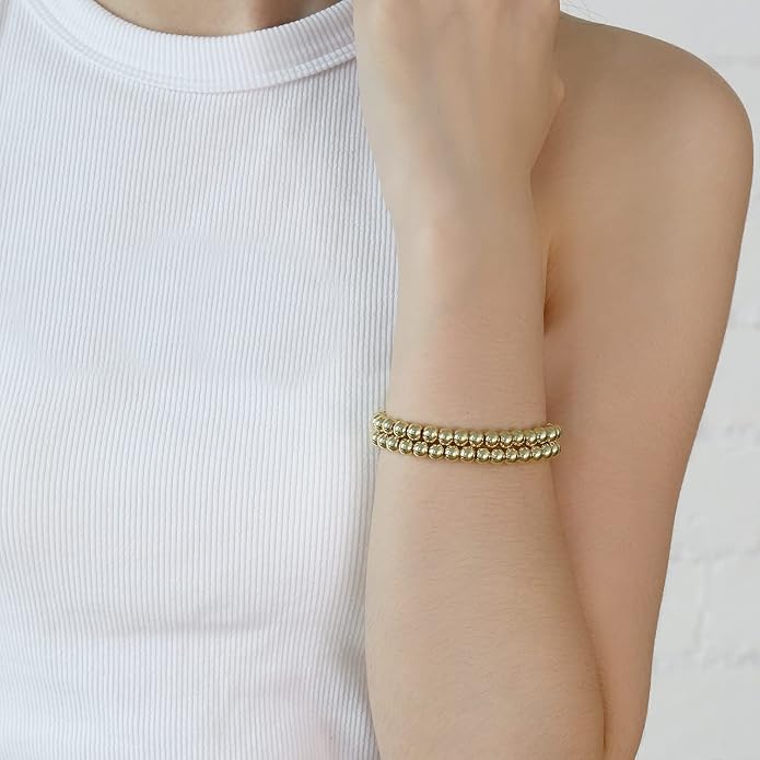 Elegance 11 designs 14K Gold Plated Bead Ball Bracelet Stretchable Elastic Gold Beaded Bracelets for Women