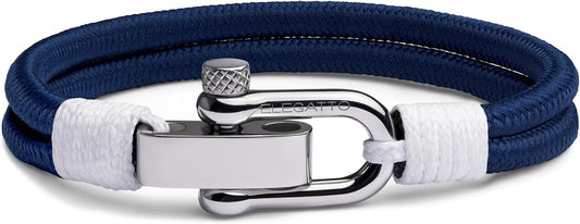 Elegatto Duetto Platinum Rope Bracelet for Men | Double Nautical Nylon Cord with Silver Polished Stainless Steel Shackle Clasp | Waterproof and Fade-Resistant