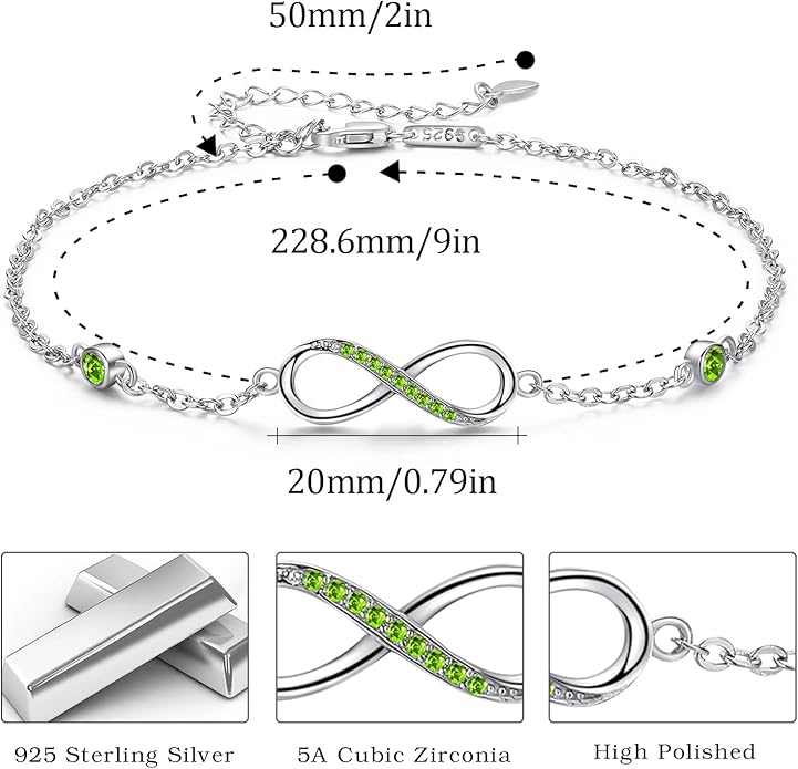 MEDWISE Womens Infinity Anklet Bracelet 925 Sterling Silver Endless Love Symbol Ankle Bracelet Adjustable Plus Size Large Bracelet Gifts for her Mother’s Day Gifts