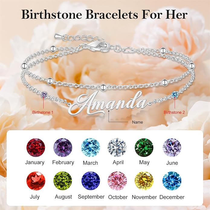 LucySky Custom Bracelets with 2 Names for Women, 925 Sterling Silver Adjustable Personalized Name Anklet, Custom Bracelets Summer Beach Jewelry Dainty Gifts for Wife, Sister, Friends
