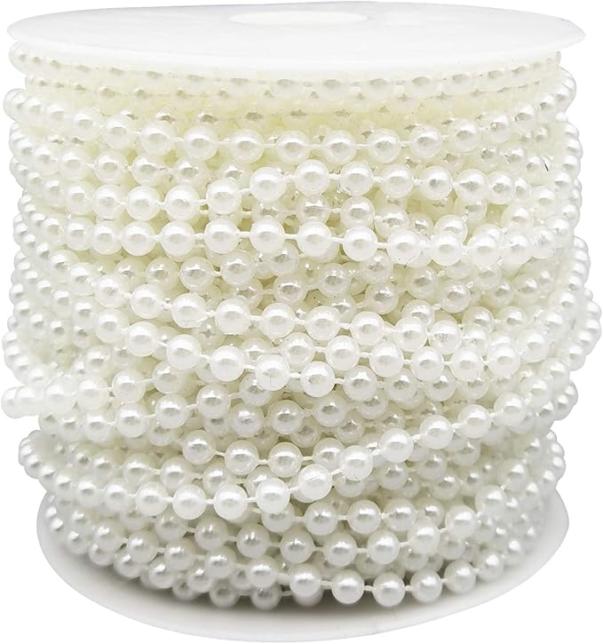 INSPIRELLE 5MM Ivory Faux Pearl Beads 25M Garland Pearl Bead Roll Strand for Wedding Party Decoration