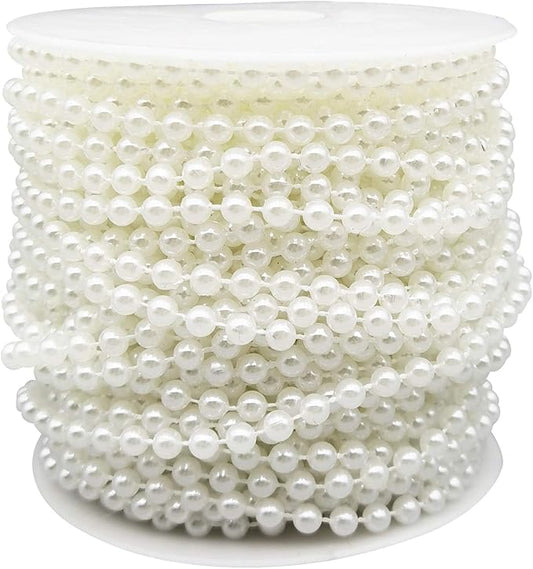 INSPIRELLE 5MM Ivory Faux Pearl Beads 25M Garland Pearl Bead Roll Strand for Wedding Party Decoration