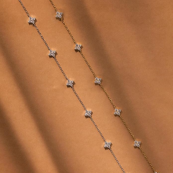 Dainty Necklaces for Women Cute Station Choker Necklace Cubic Zirconia Simulated Diamond Necklace Simple Layering CZ Necklace Trendy Jewelry Gifts