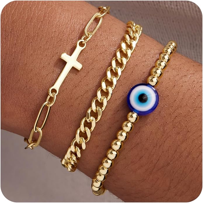 Gold Bracelets for Women Non Tainish,Dainty Bracelets Stack for Women Trendy, Gold Plated Cuff Bracelets Stack With Beaded Cuban Paperclip Snake Rope Bangle Hand Chain Jewelry Gifts for Women