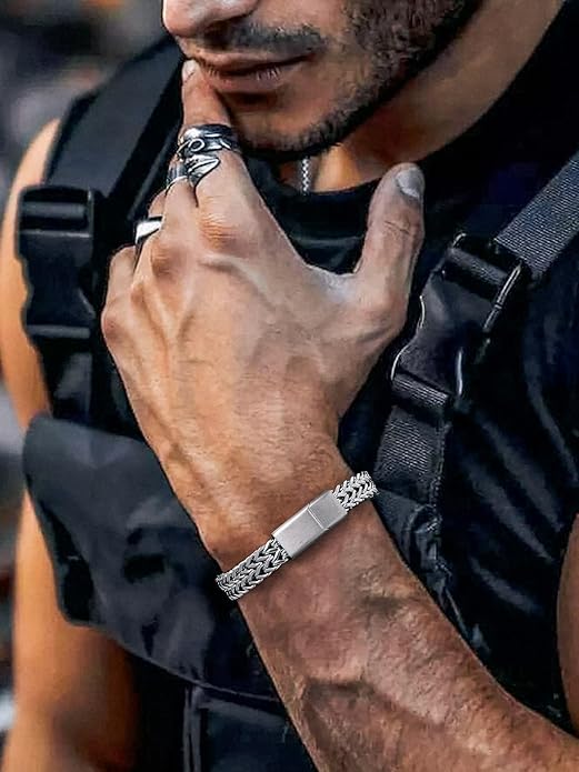 Richsteel Bracelets for Men 6mm/10mm/12mm Width Stainless Steel With Sturdy Clasp Franco Curb Chain Mens Bracelet 7.4/8.2/9 Inches Length