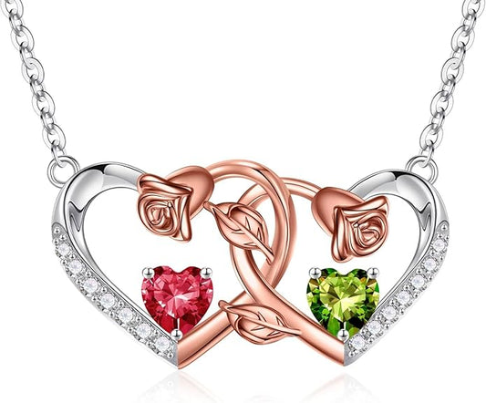 Iefil Chrismas Gifts for Wife - 925 Sterling Silver Rose Birthstone Necklace, Stocking Stuffers for Women Wife Girlfriend Mom